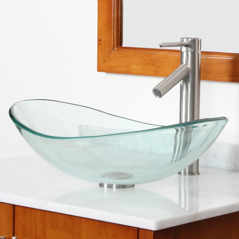 Elite Tempered Glass Oval Vessel Bathroom Sink & Reviews | Wayfair