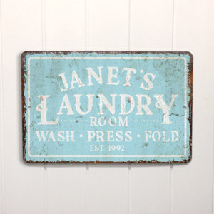 Personalized Mint Distressed Vintage-Look Laundry Metal Sign Wall Du00e9cor