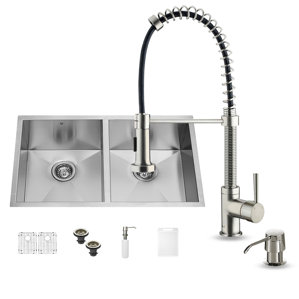 VIGO 32 inch Undermount Single Bowl 16 Gauge Stainless Steel Kitchen Sink with Edison Chrome Faucet, Grid, Strainer and So...