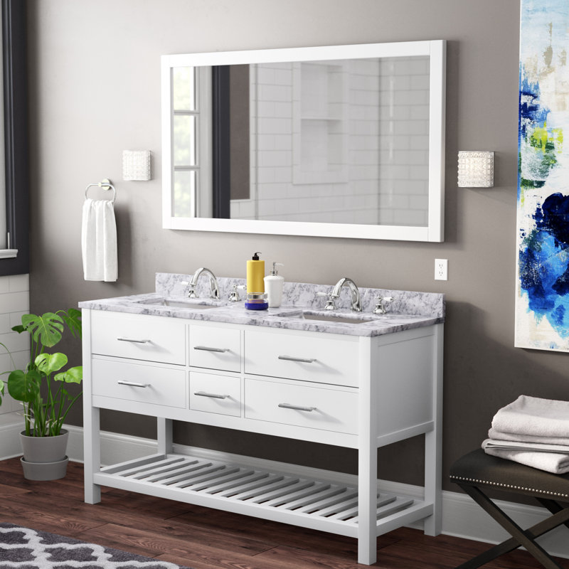Willa Arlo Interiors Rishaan Modern 61 Double Bathroom Vanity Set Rishaan Modern 61 Double Bathroom Vanity Set With Mirror
