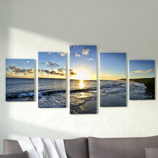 Wall Art You Ll Love Wayfair Day Break 5 Piece Photographic Print Set On Canvas In Blue Beige