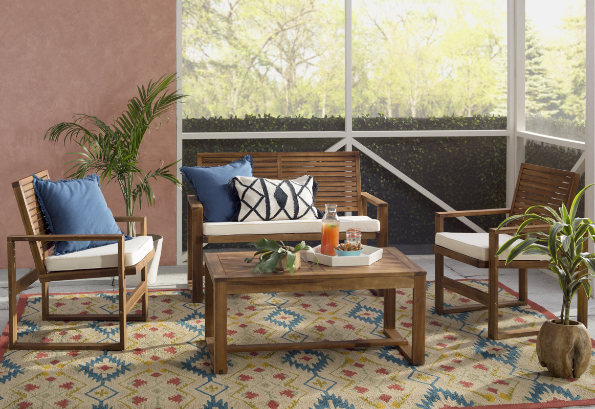 Beachcrest Home Black Diamond 4 Piece Sofa Set with Cushions & Reviews