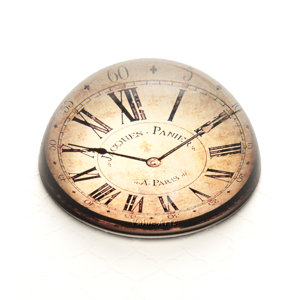 Vintage Clock Crystal Dome Paperweight