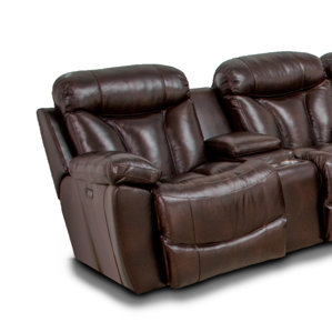 Brook Wescott Leather Reversible Reclining Sectional by Latitude Run