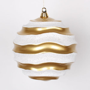 Gold and White Glitter Wave Shatterproof Christmas Ball Ornament 10