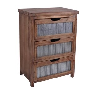 Wooden 3 Drawer with Galvanized Accent Chest