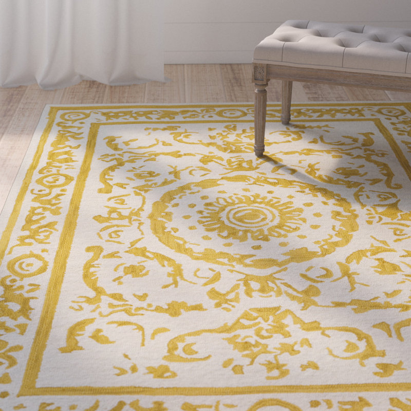 Lark Manor Clermont HandTufted Mustard/Cream Area Rug & Reviews