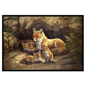 Fox Family Foxes by the Den Doormat