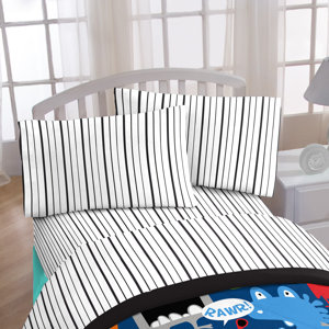 Just For Kids Black Stripe 4 Piece Sheet Set