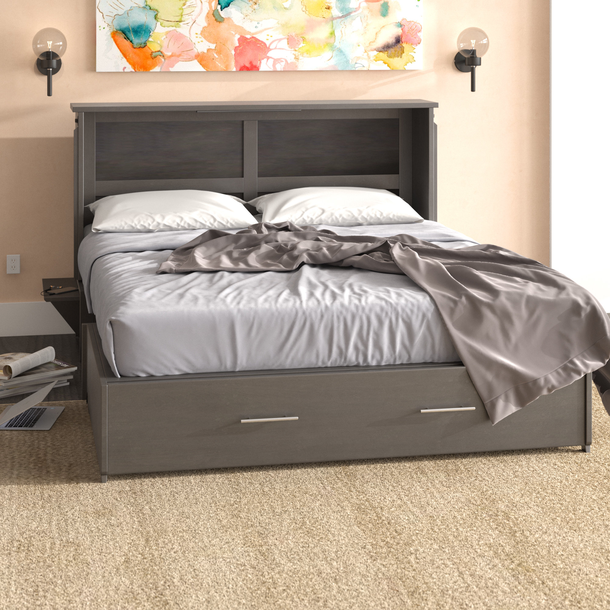 Laude Run Edmeston Queen Storage Murphy Bed With Mattress Laude Run Edmeston Queen Storage Murphy Bed With Mattress Reviews Wayfair