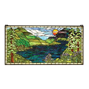 Lodge Tiffany Sunset Meadow Stained Glass Window