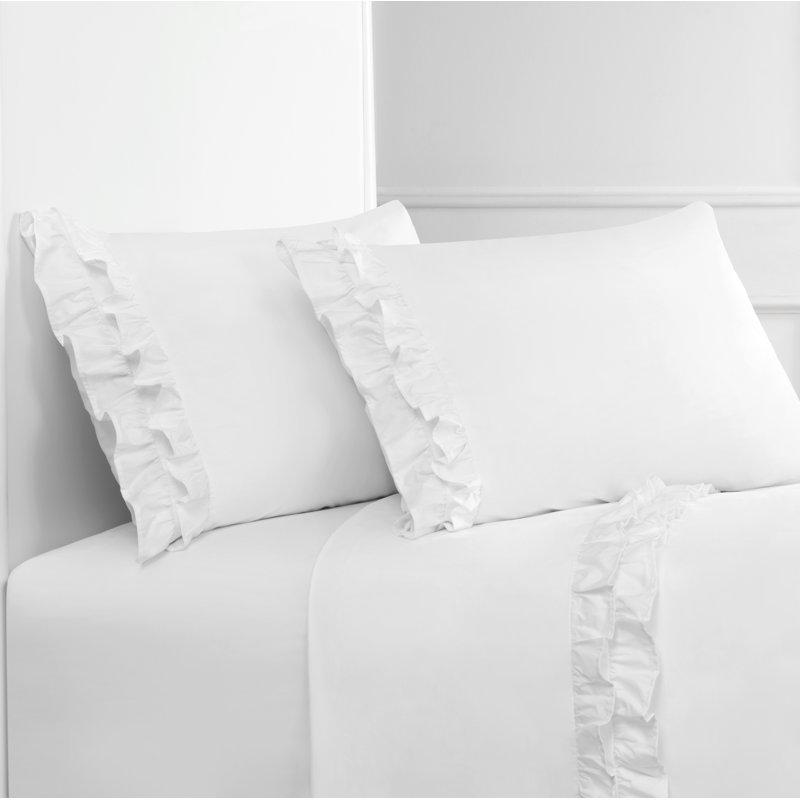 One Allium Way Quillen Double Ruffle 300 Thread Count Percale Sheet Set