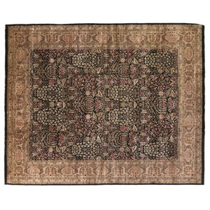 Traditional Hand-Knotted Wool Black/Green Area Rug