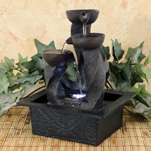 Indoor Fountains You Ll Love Wayfair Tisdall Spiral Column Cascading Tiered Bowl Tabletop Water Fountain With Light