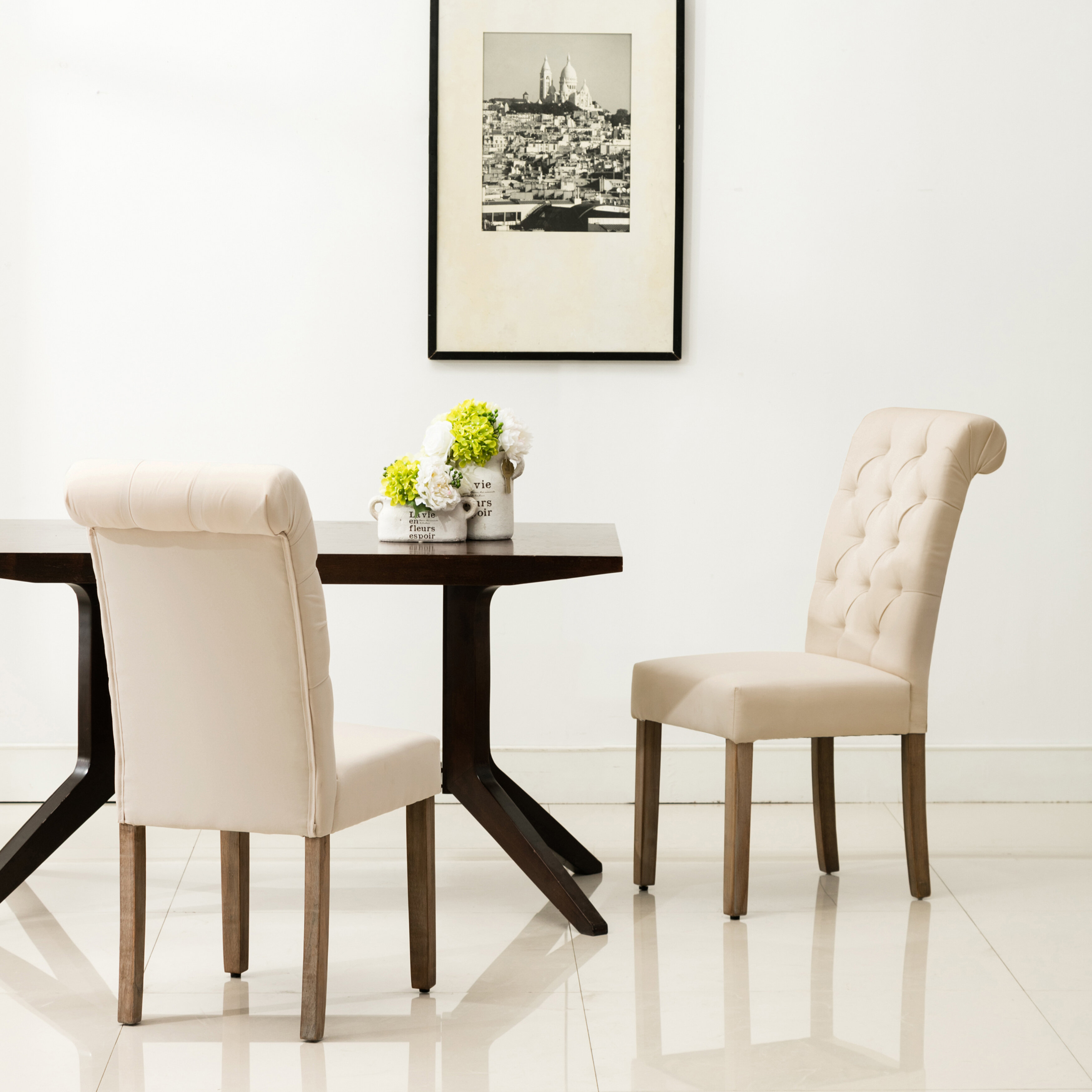 Lark Manor Bushey Roll Top Tufted Modern Upholstered Dining Chair