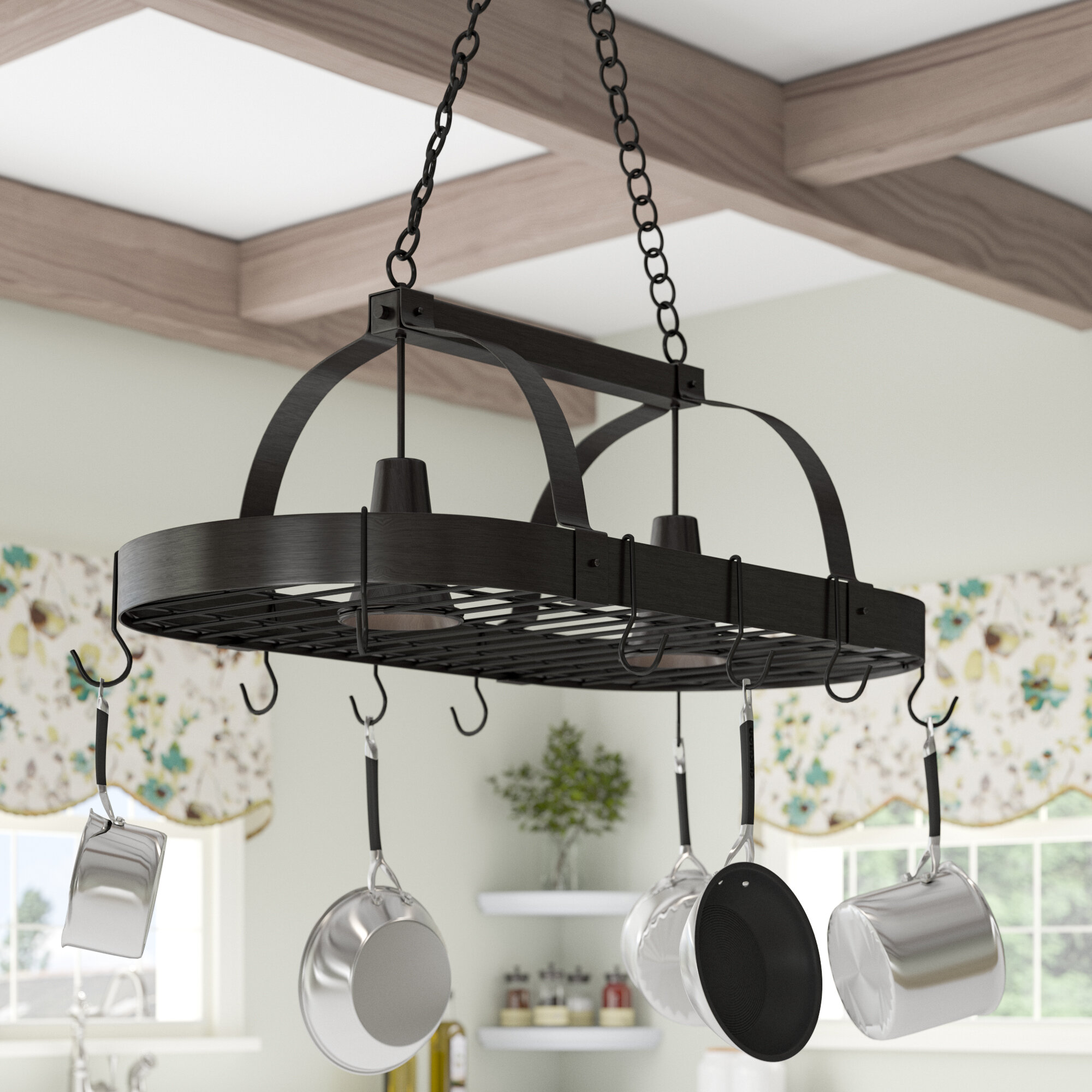 4 Rungs Small Square Ceiling Mounted Pot Rack Hang Kitchen