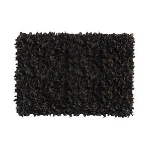 Shaggy Hand-Knotted Black Indoor/Outdoor Area Rug