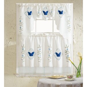 Butterfly Blue 3 Piece Kitchen Curtain Set