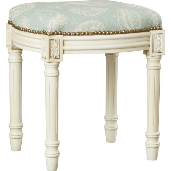 123 Creations Coastal Seashells Linen Upholstered Vanity Stool ...