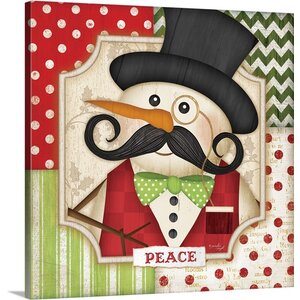 Christmas Art Mustache Snowman Peace by Jennifer Pugh Graphic Art on Wrapped Canvas