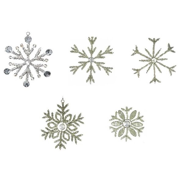 Golden Hill Studio Christmas 5 Piece Beaded Glass Snowflakes Christmas ...
