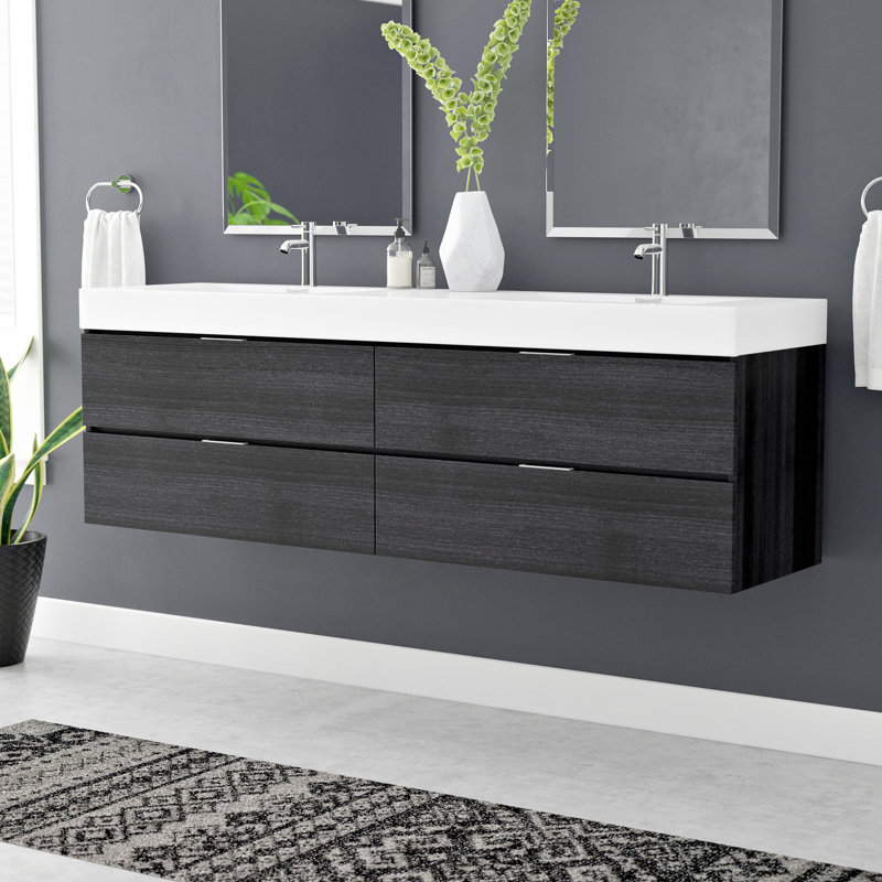 Wade Logan Tenafly 72 Wall Mount Double Bathroom Vanity Set Tenafly 72 Wall Mount Double Bathroom Vanity Set