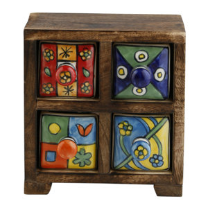 Curios 4 Drawer Wood Apothecary Accent Chest