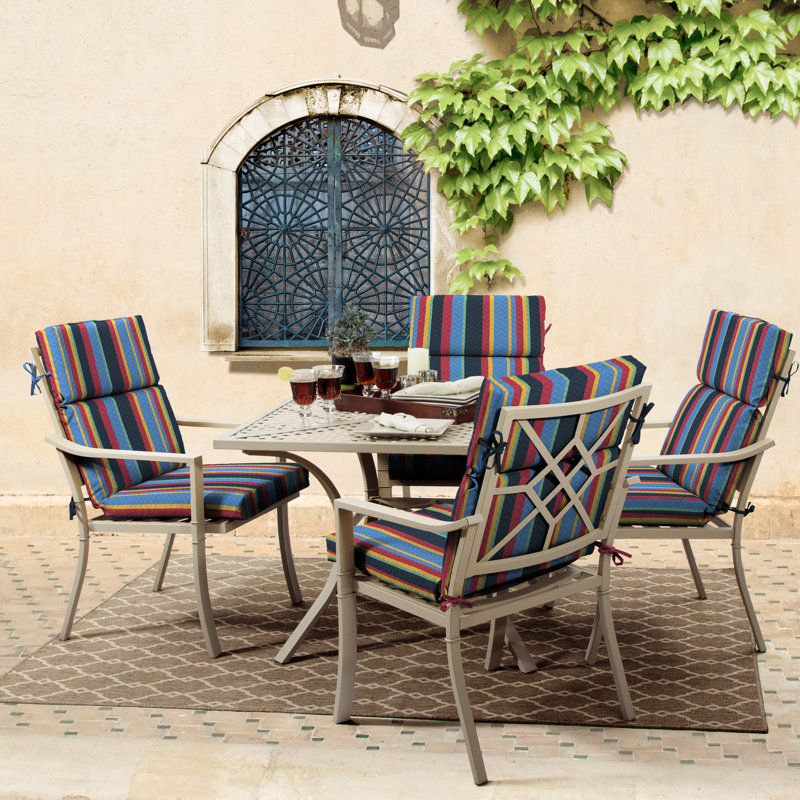 Ebern Designs Stripe High Back Outdoor Dining Chair Cushion Wayfair Outdoor Dining Chair Cushion
