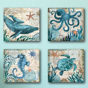 'Monterey Bay Octopus' 4 Piece Graphic Art on Wrap...