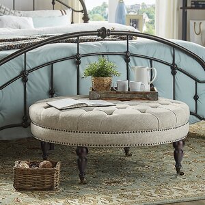 Sagebrush Tufted Linen Round Castered Ottoman