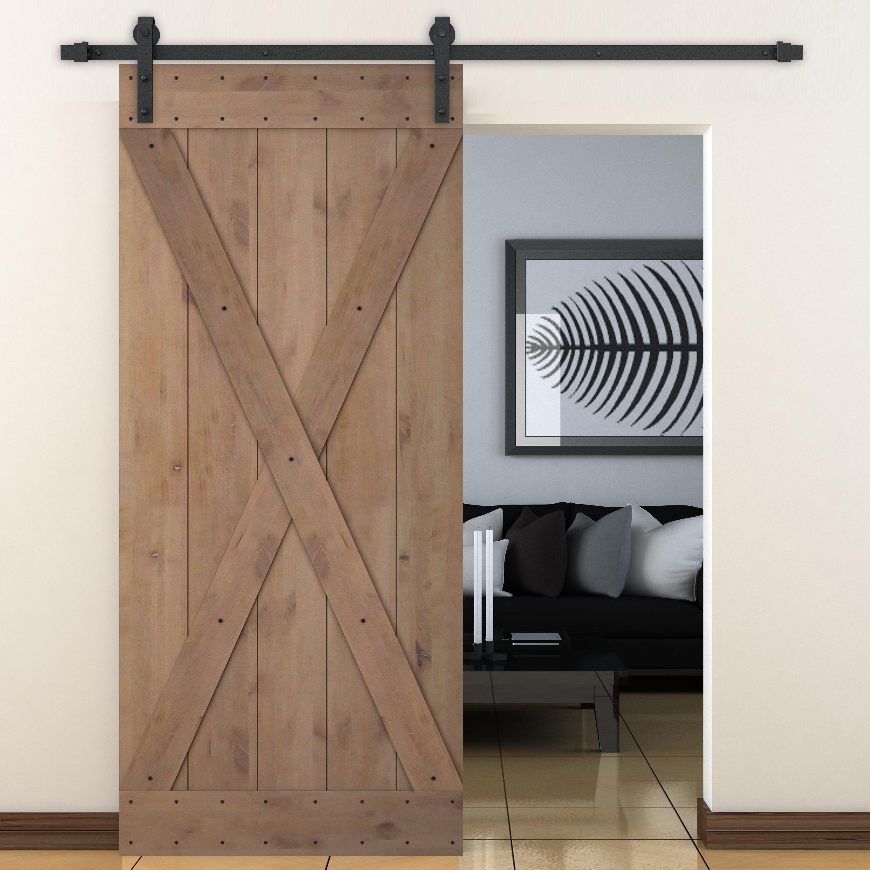 Calhome Bent Strap Sliding Door Track Hardware And X Overlay Primed Calhome Bent Strap Sliding Door Track Hardware And X Overlay Primed Knotty Solid Wood Panelled Alder Slab Interior Barn Reviews Wayfair