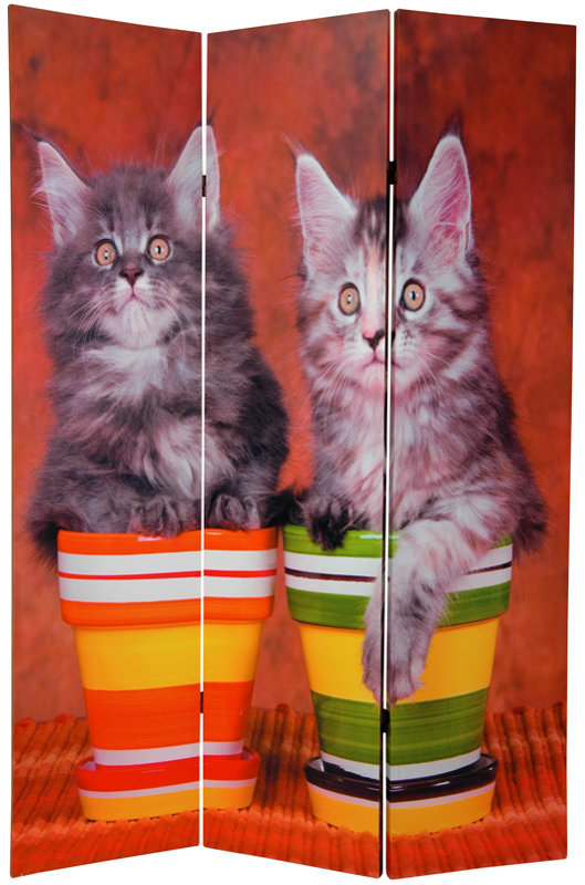 Oriental Furniture 70.88" x 47" Double Sided Kittens 3 Panel Room