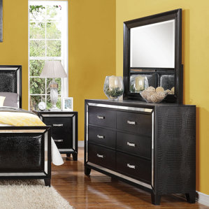 Mulki Mirrored 6 Drawer Double Dresser with Mirror by Everly Quinn
