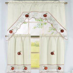 Apple Time 3 Piece Embroidered Kitchen Valance and...