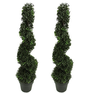 Aritificial Boxwood Leaf Spiral Topiary Tree in Pot (Set of 2)
