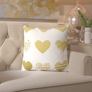 Peach & Gold Hearts Throw Pillow