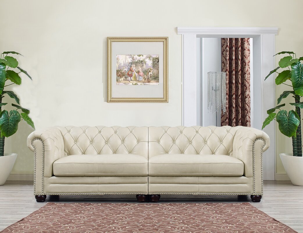 lizete cream leather chesterfield sofa