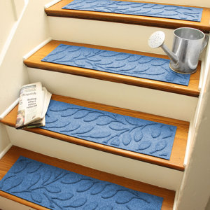 Aqua Shield Medium Blue Brittany Leaf Stair Tread (Set of 4)