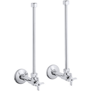 Pair  Angle Supplies with Stop, Cross Handle and Annealed Vertical Tube