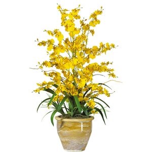 Triple Dancing Lady Silk Orchid Flowers in Yellow