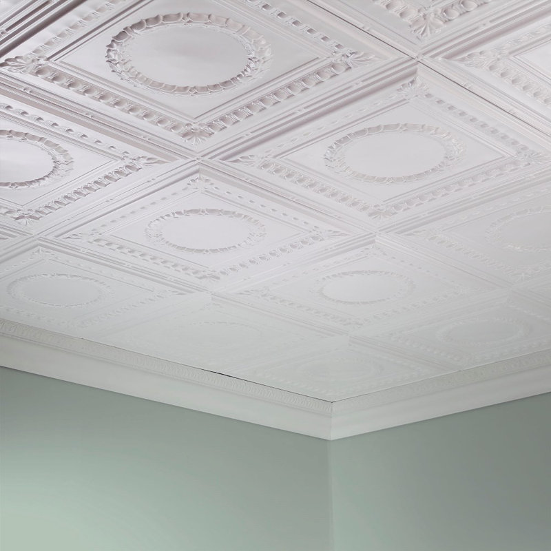 Fasade Rosette 2 Ft X 4 Glue Up Ceiling Tile In Matte White Glue Up Ceiling Tile In Matte White