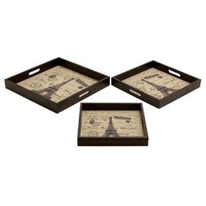 3 Piece Square Black Serving Tray Set