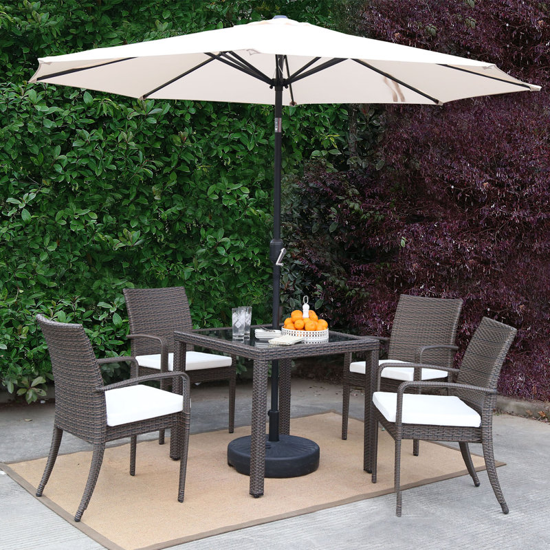 Baner Garden Market Wicker Outdoor Patio 7 Piece Dining Set With