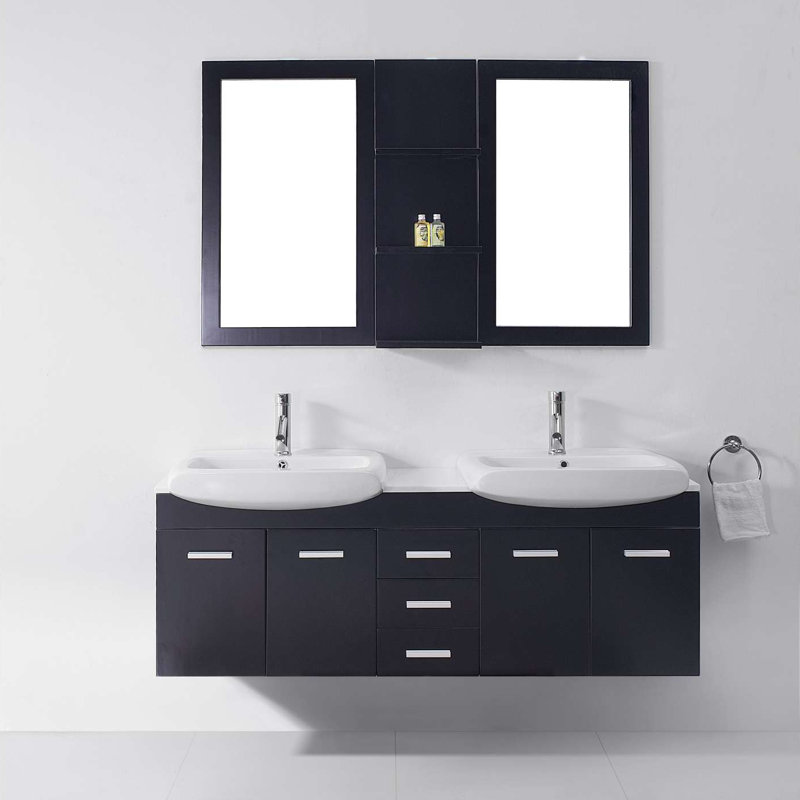 Ultra Modern Series 59 Double Bathroom Vanity Set With White Stone Ultra Modern Series 59 Double Bathroom Vanity Set With White Stone Top And Mirror