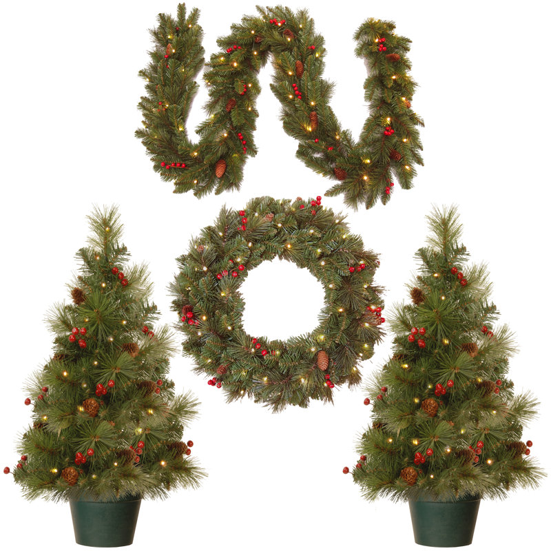4 piece green pine artificial christmas tree wreath and garland set - Decorated Artificial Christmas Trees 4 piece green pine artificial christmas tree wreath and garland set - Decorated Artificial Christmas Trees