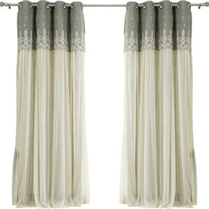 Grace Lace Overlay Nature/Floral Semi-Sheer Grommet Curtain Panels (Set of 2)