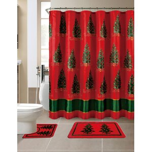 15 Piece Christmas Printed Shower Curtain Set