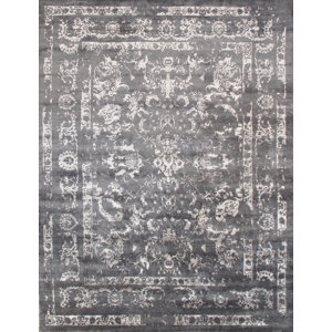Transitional Rayon from Bamboo Silk Hand-Knotted Gray Area Rug