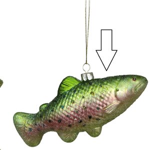 Under the Sea Glittered Metallic Green Spotted Fish Glass Christmas ornament