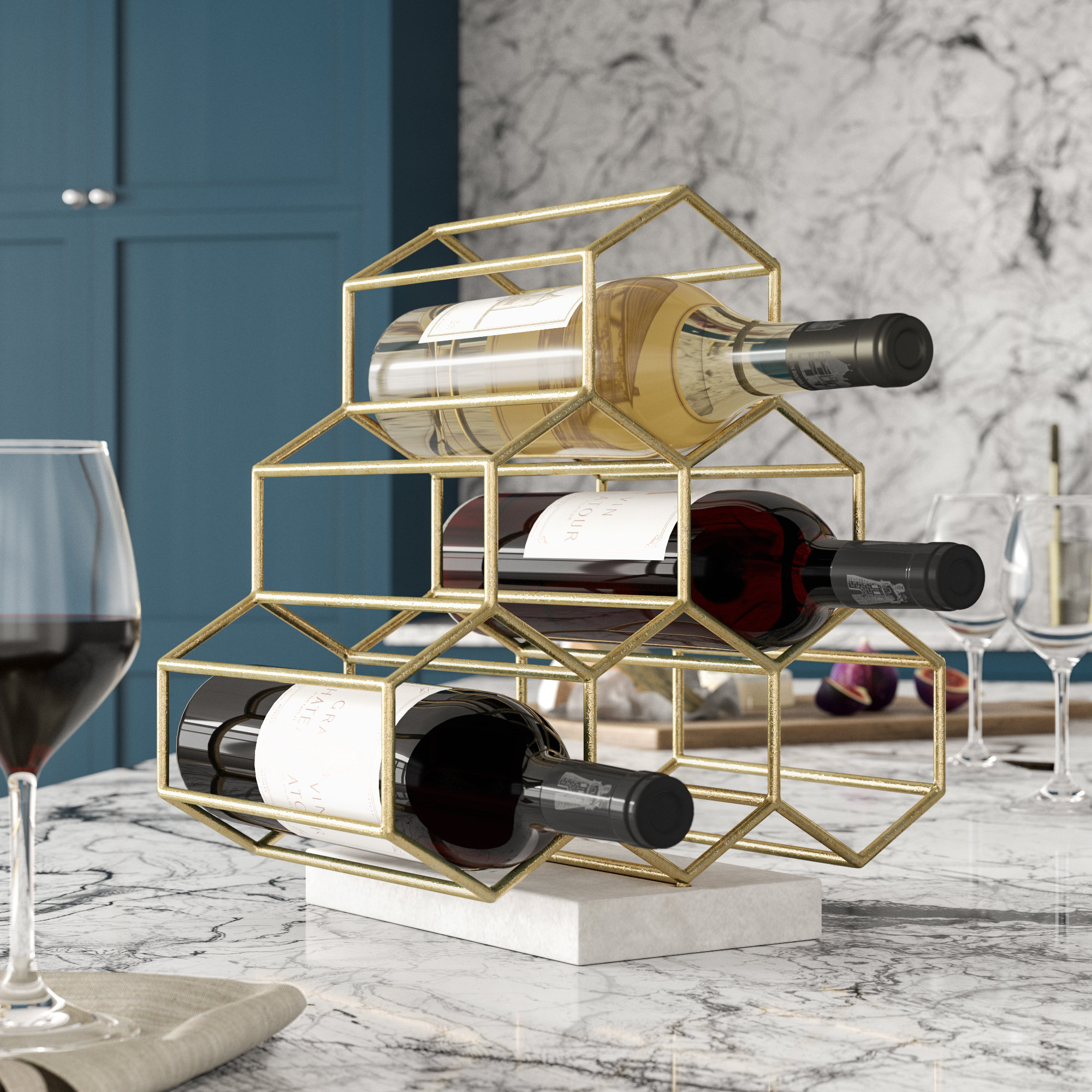 Home 6 Hook Metal Wine Glass Rack Tabletop Stemware Storage